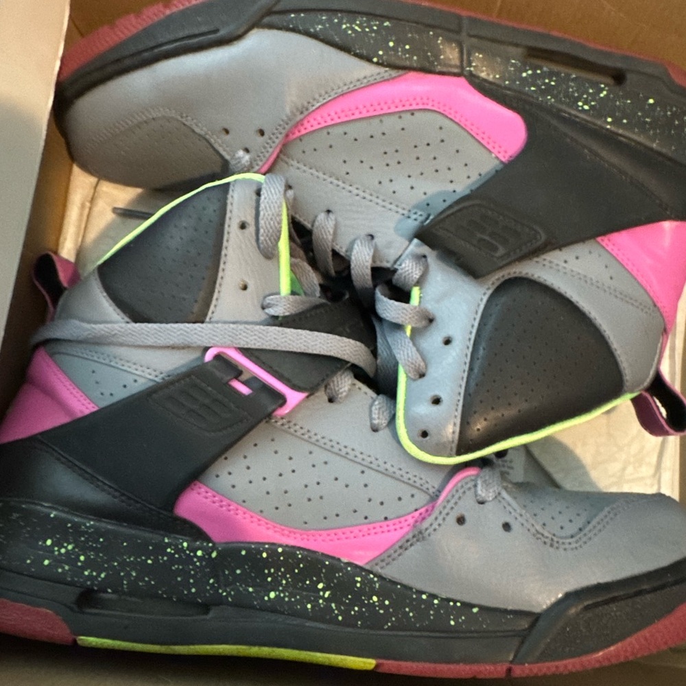 Jordan Gray and Pink High-Top Sneakers